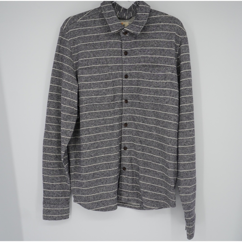 Marine Layer Mens Gray White Striped Hemp Organic Cotton Button Down Shirt Med.